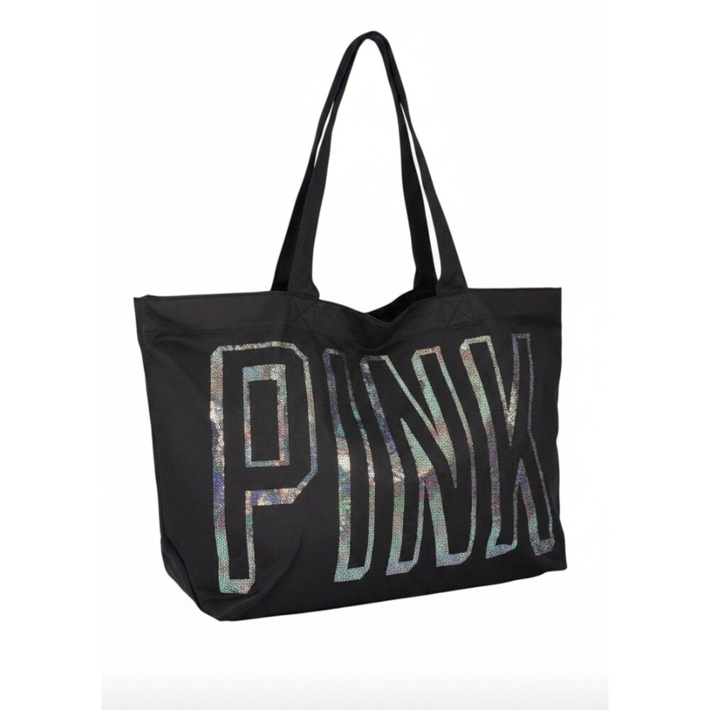 VICTORIA’S Secret PINK BLING SEQUIN PINK TOTE BAG BOOK BAG cotton Grey NEW W/TAG